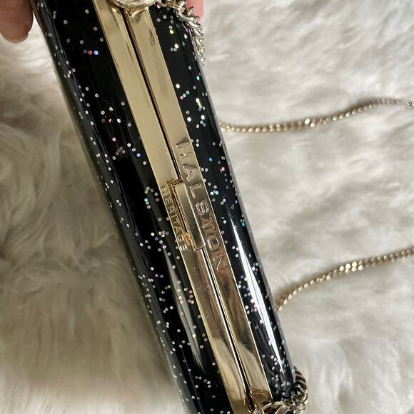 Halston Heritage Acrylic Glitter Clutch Shoulder Bag Clutch Sparkles Hard Shell - Picture 2 of 13